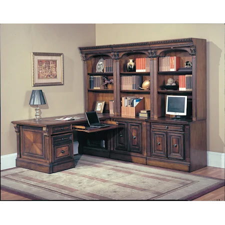 9-Piece Library Wall and Peninsula Desk Corner Office with Rolling File